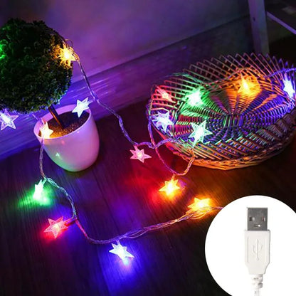 Guirnalda de luces LED para exteriores, cadena de luces con forma de estrella, luces de hadas, luces para fiestas, hogar, boda, jardín, decoración navideña