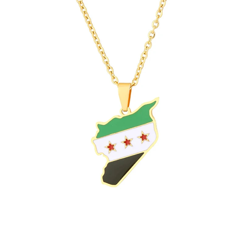 Collar con colgante de acero inoxidable con la bandera de Siria, estilo hip hop, para hombre y mujer.