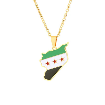 Collar con colgante de acero inoxidable con la bandera de Siria, estilo hip hop, para hombre y mujer.
