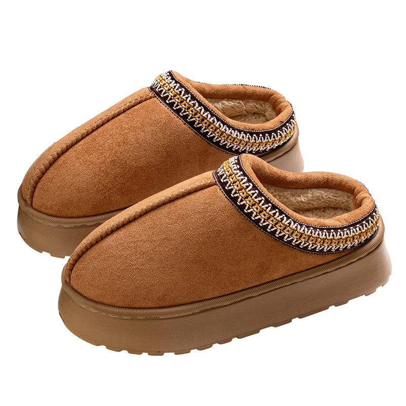 Feslishoet-chinelos antiderrapantes de pelúcia para mulheres, fundo grosso, sapatos interiores quentes, chinelos de interior e exterior, moda, inverno