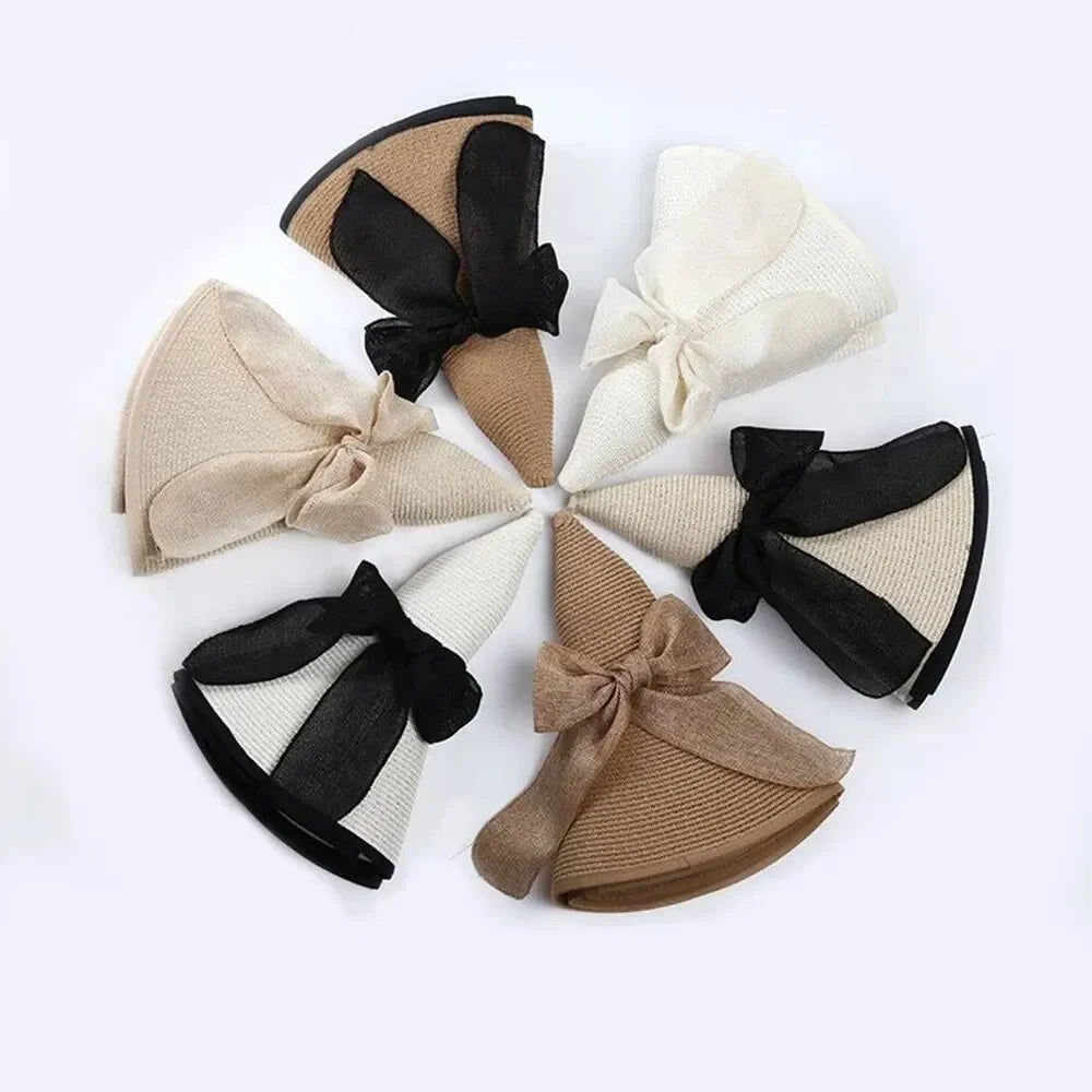 1Pc Women's Seaside Bow Beach Hat Oversize Straw Hat Women's Summer Sun Block Big Brim Hat Suitable For Sun Protection