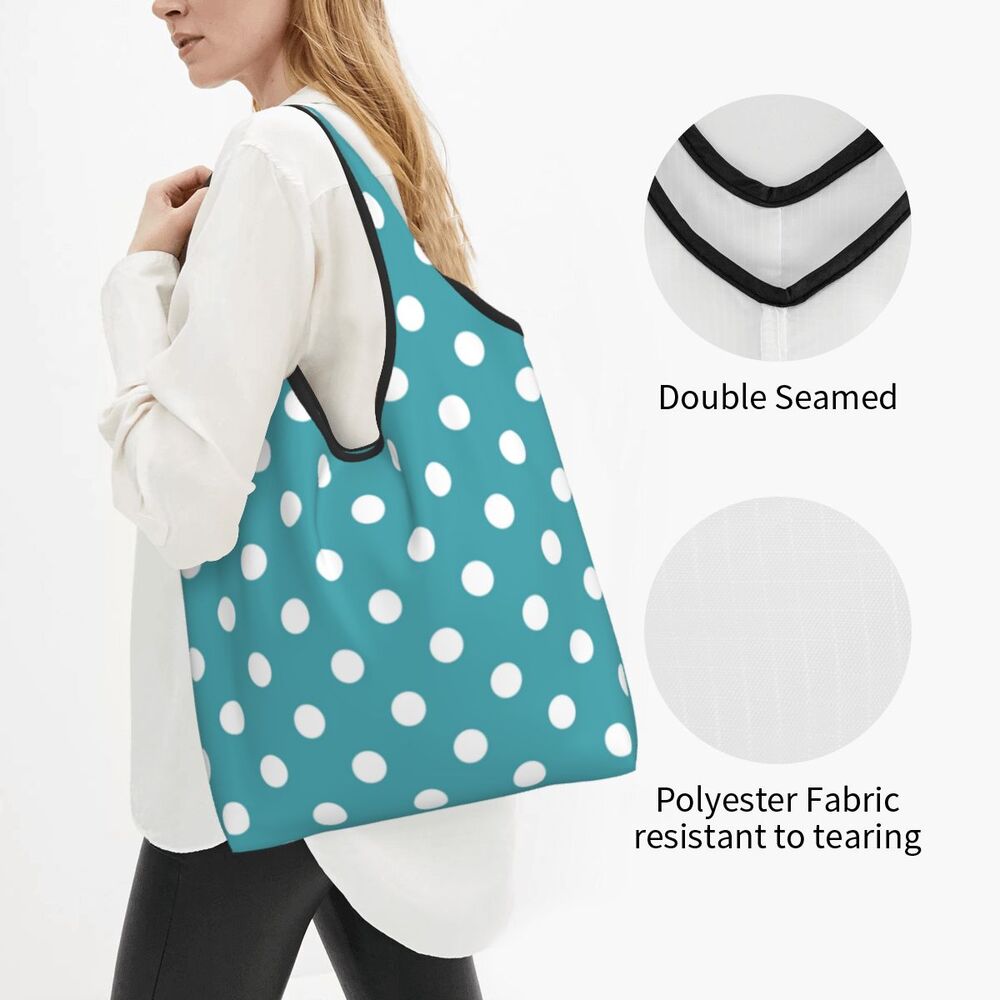 Custom Recycling Classic Black And White Polka Dot Shopping Bag Women Tote Bag Portable Grocery Shopper Bags