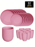 4/16/24pcs Reusable plastic tableware set, including plates, bowls and cups. Suitable for family picnics and school supplies