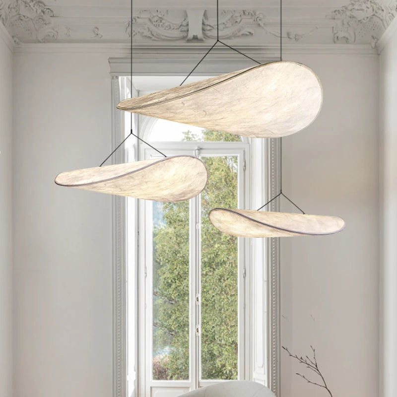 Wabi Sabi Silk Pendant Lamp Modern LED Ceiling Chandelier Light for Living Room Dining Bedroom Indoor Home Decor Light Fixtures