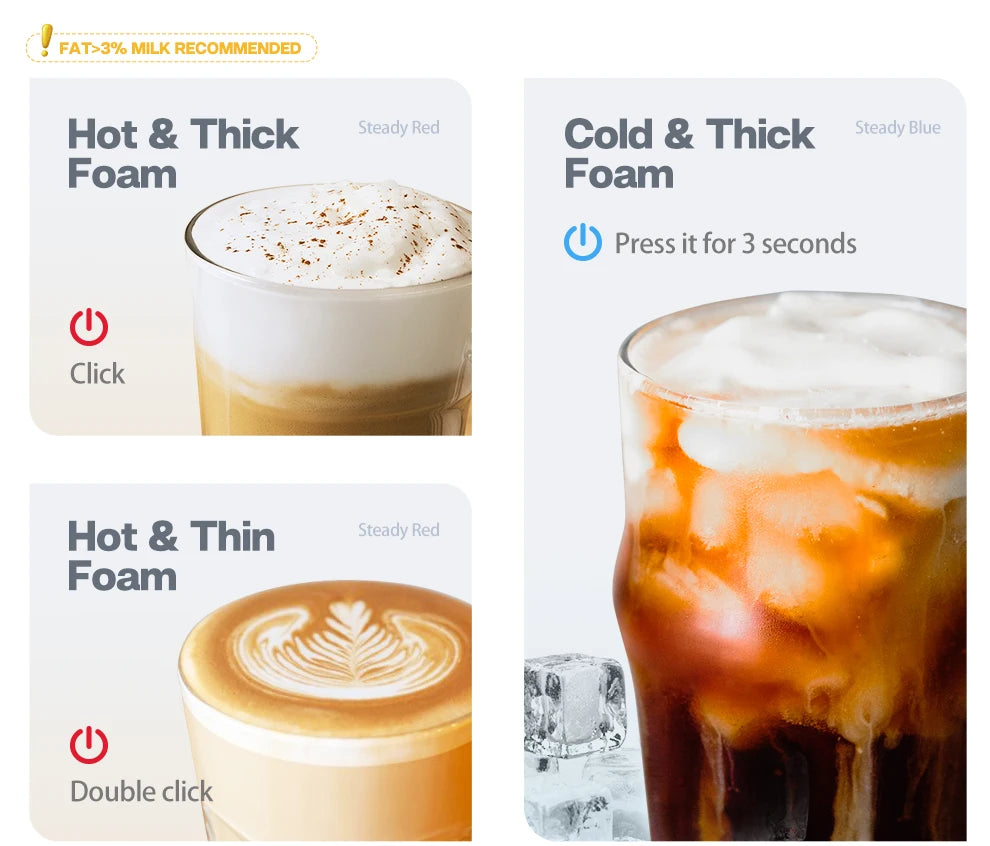 HiBREW Milk Frother Frothing Foamer Chocolate Mixer Cold/Hot Latte Cappuccino Fully Automatic Milk Warmer Cool Touch M1A