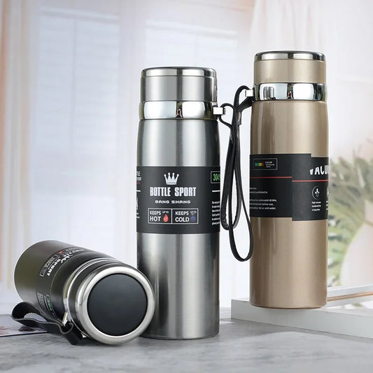 1pc Stainless Steel Thermos Portable Flask Insulated Tumbler with Rope Thermo Bottle Large Capacity Coffee Travel Mug Tea Cup