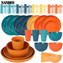 36pcs Plate Sets Wheat Straw Eco-Friendly Ramen Bowl Tableware Dinner Dishes Set Camping Tableware Set With Knife Fork Spoon