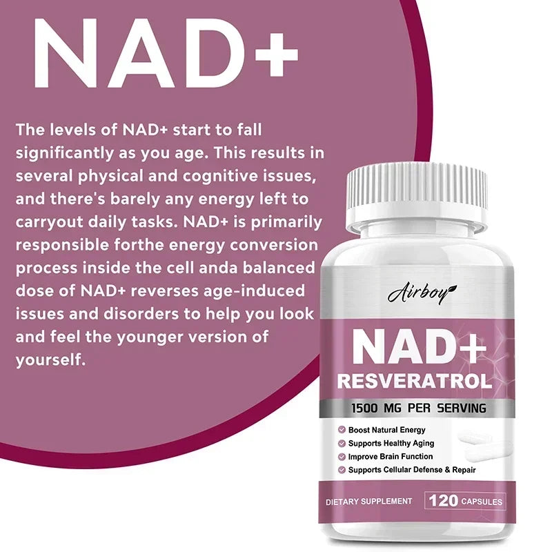 NAD+ Resveratrol Supplements - Anti Aging and Natural Cell Regeneration, for Cellular Health, Strengthens Immune SystemSupplemen