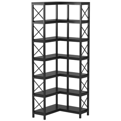 Tribesigns 7-Shelf Corner Bookshelf,Large Modern Corner Bookcase, 7-Tier Tall Corner Shelf Storage Display Rack with Metal Frame