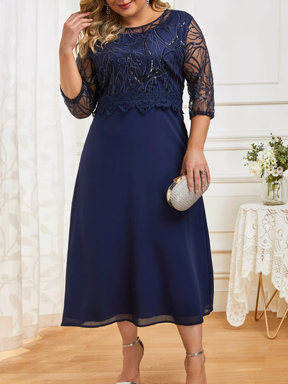 Vestido de chiffon extragrande feminino, vestido de cocktail bordado grande, malha de contas, patchwork, tamanho grande, 9134254