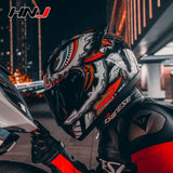 HNJ Men Motorcycle Helmet Women Full Face Helmet Riding Personality Horn Pink Helmet DOT Certification Motorcycle Helmet