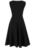 Womens Sleeveless Elegant Summer Work Office A-Line Vintage Front Zipper Business Casual Party Slim Fit And Flare Swing Dress