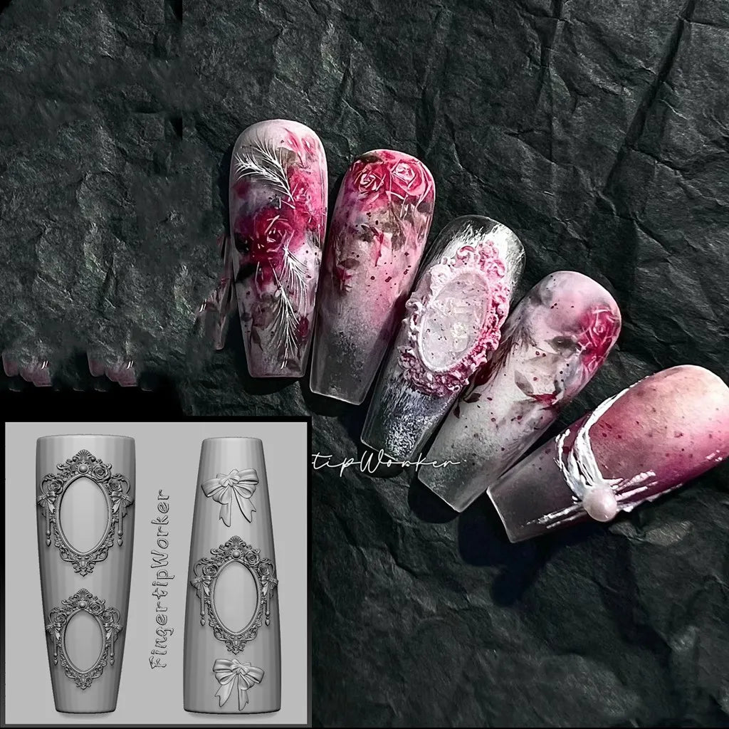 1Pc Chain Ice Flower Fox Spoon Fork Dragon Snake Butterfly 3D Acrylic Mold Nail Art Decorations  DIY Design Silicone Nails Mold
