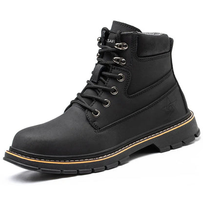 Zapatos de trabajo para hombre, zapatos de seguridad impermeables, botas de cuero antichispas para hombre, zapatos de soldador antideslizantes y antiperforación para hombre, zapatos de trabajo negros.