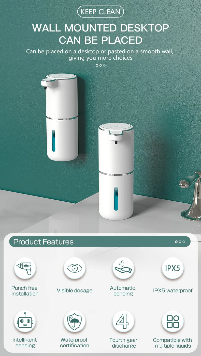380ML Touchless IPX5 Waterproof 4-Gears Adjustable Foam/Gels Automatic Sense Soap Dispenser Electric Hand Dish Washing Machine
