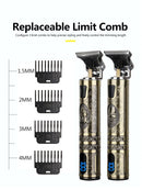 T9 LCD Electric Hairdresser Oil Shaving Head Electric Pusher Carving Electric Pusher Clipper Hair Precision Trimmer for Men Care