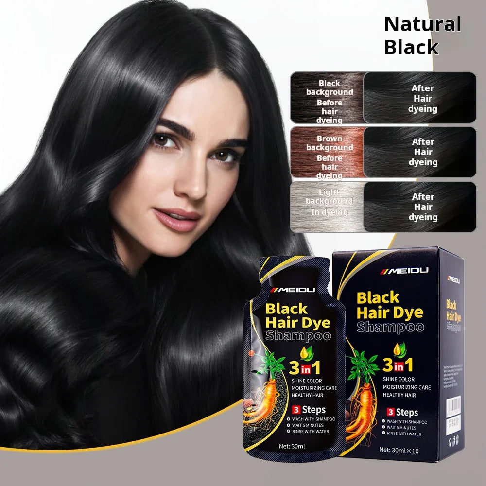 Shampoo de Coloração Capilar 3 em 1 (30ml) – Escurecimento Instantâneo de Cabelos Grisalhos para Preto – Com Polygonum Multiflorum (Cobertura Natural) para Mulheres
