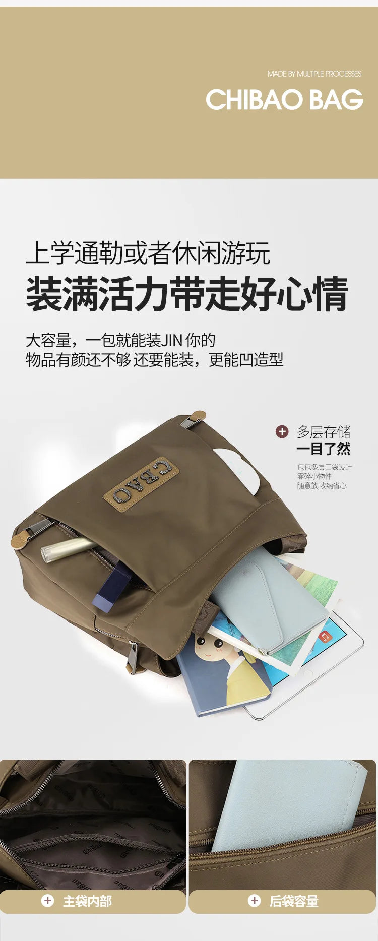 New Women's Bag Luxury Designer Oxford Cloth Handbag Women Shoulder Bag High Quality Fashion Solid Color Female Bags