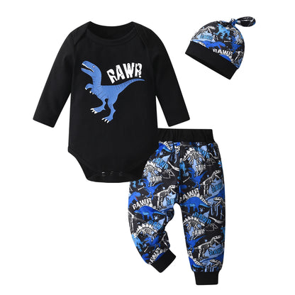 Newborn Baby Boy Baby Elephant Clothes Set Long Sleeve Romper Bodysuit Top and Pants with Hat Spring Autumn Cute Outfit for Boys