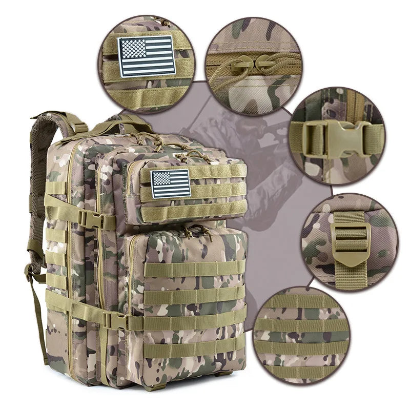 45L Tactical Men's Backpack Military Camouflage Molle Rucksack Climbing Cycling Hiking Sports Multi-purpose Army 3P Knapsack