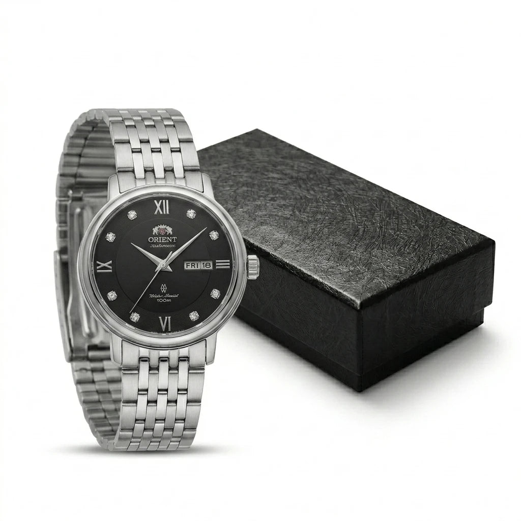 Relógio feminino automático bicolor calendário duplo em aço inoxidável