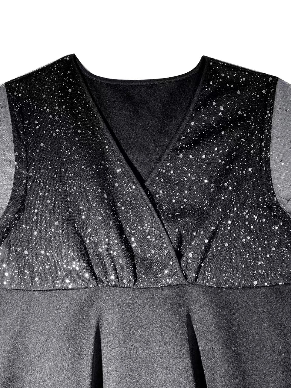 Plus size feminino elegante midi vestido de manga curta decote em v profundo glitter detalhe preto plissado saia linha a poliéster casual passeio