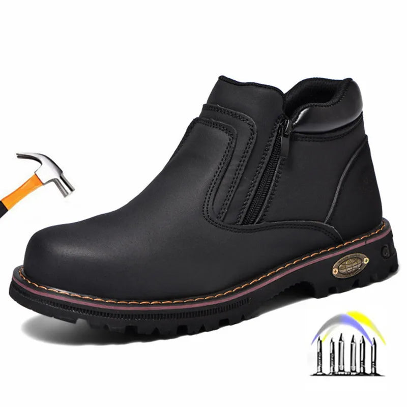 Zapatos de trabajo para hombre, zapatos de seguridad impermeables, botas de cuero antichispas para hombre, zapatos de soldador antideslizantes y antiperforación para hombre, zapatos de trabajo negros.