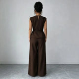 Women's Summer Tie-waist Wide-leg Pants Set Sleeveless Wrap Blazer Top Loose Straight-leg Pants Two-piece Set Comfortable Outfit