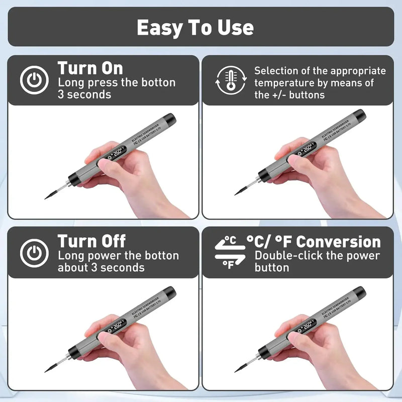 1000mAh USB LED Digital Electric Soldering Iron Kit Mini Cordless Adjustable Temperature 300-450℃ Smart Welding Solder Tool