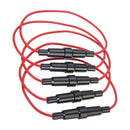 5 portafusibles de 5 x 20 mm, resistentes al agua, 10 A, color negro, 17,8 cm de largo, cable calibre 18 AWG para fusibles de coche estándar.