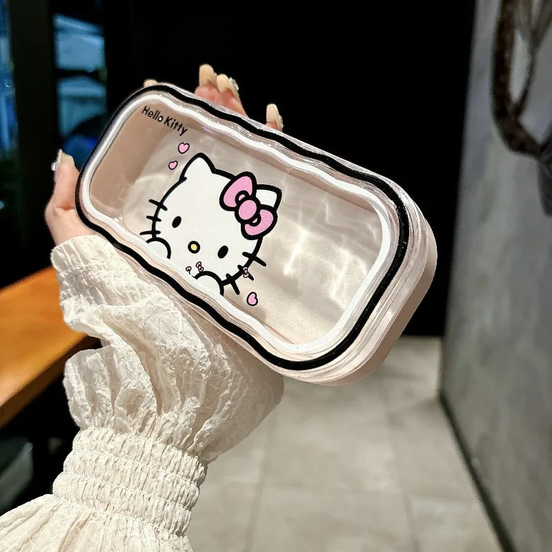 Hello Kitty Glasses Box Cute Cartoon Transparent Wave Box Portable Storage Box Travel Women Supplies Student Gift Wholesale
