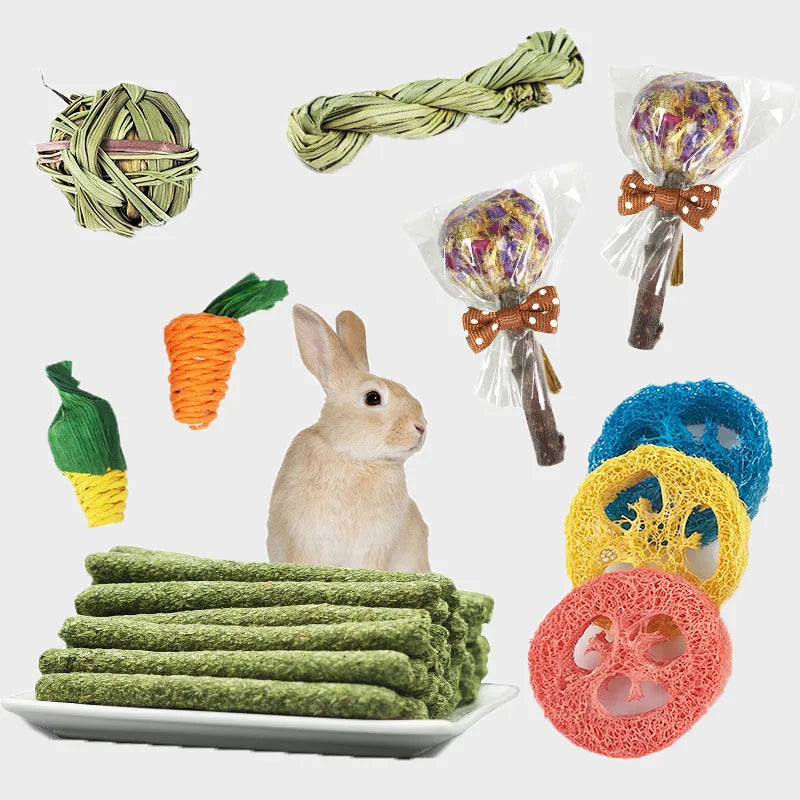 9/14PCS Small Pet Toy Set Chew Toy For Rabbits Teeth Grinding Teeth Guinea Pig Apple Branches Bite Wood Teeth Grinding Snacks