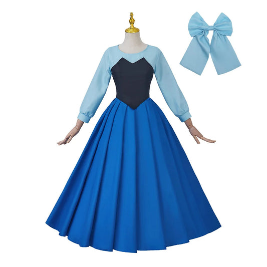 Adult Anime Mermaid Ariel Princess Cosplay Costumes Long Sleeved Waist Princess Gown Dress Girls Stage Performance Party Costume