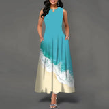 Women's V-neck Sleeveless Long Dress Retro Bohemian Dresses Floral Print Swing Casual New 