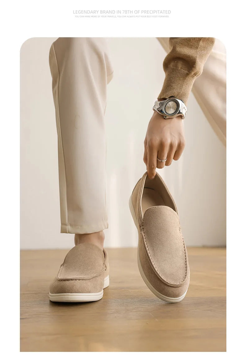 Men's Flat Loafers 2025 Frosted Suede Flat Shoes Comfortable Non-Slip Fashion Loafers Lightweight Trendy Outdoor Casual Shoes