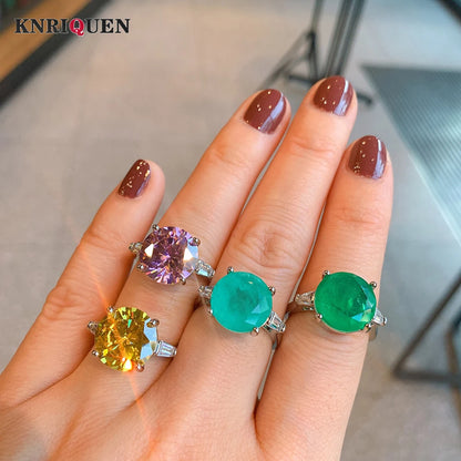 2022 Trend 12*12MM  Paraiba Tourmaline Emerald Topaz Rings for Women Gemstone Wedding Cocktail Party Fine Jewelry Statement Gift