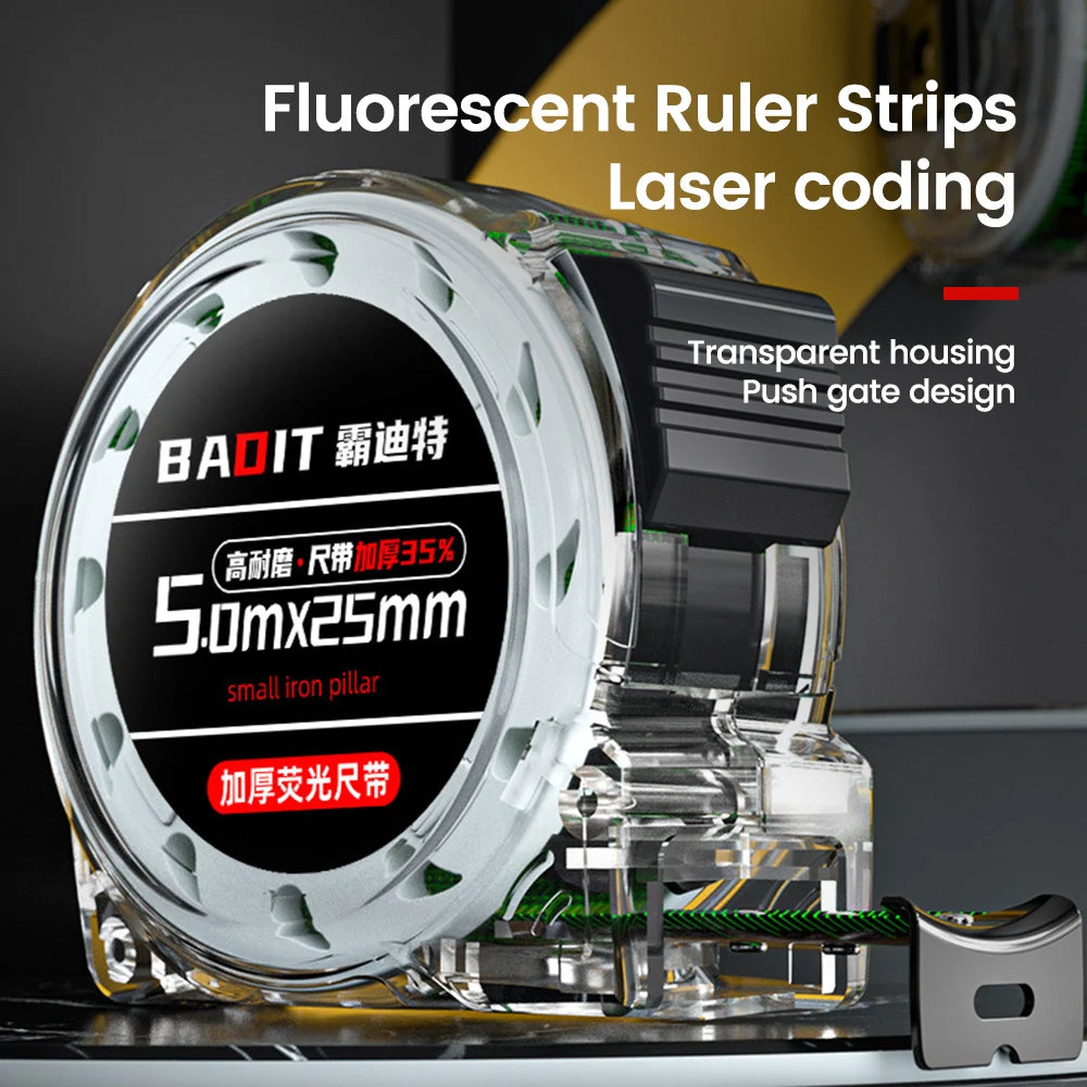 1PCS Self Locking Steel Tape Measuring Tool High-Precision Laser Inkjet Code Box Ruler Measure Fluorescent Widened Meter Ruler