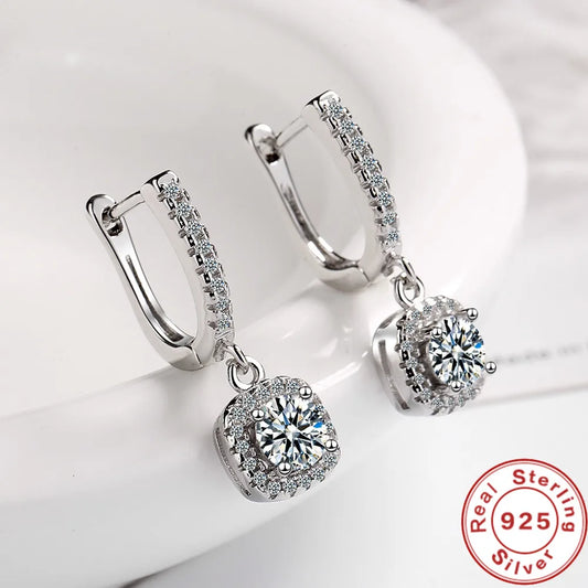 Aros de moissanita de 2 quilates para mujer, delicados aros colgantes de plata de ley 925 con diamantes creados en laboratorio, joyería fina