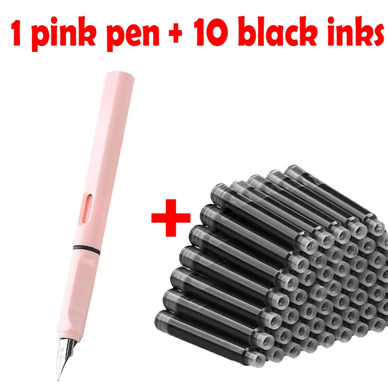 11pcs Fountain Pen Set 0.38mm Replaceable Ink For Smooth Writing, Multifunctional Office Stationery And Learning Supplies