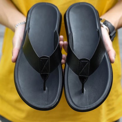 Size 38-47 New Italian Leather Flip-flops For Men Casual Cool Beach Summer Shoes Hotel Slippers Man Light Flats Luxe Men's Shoes