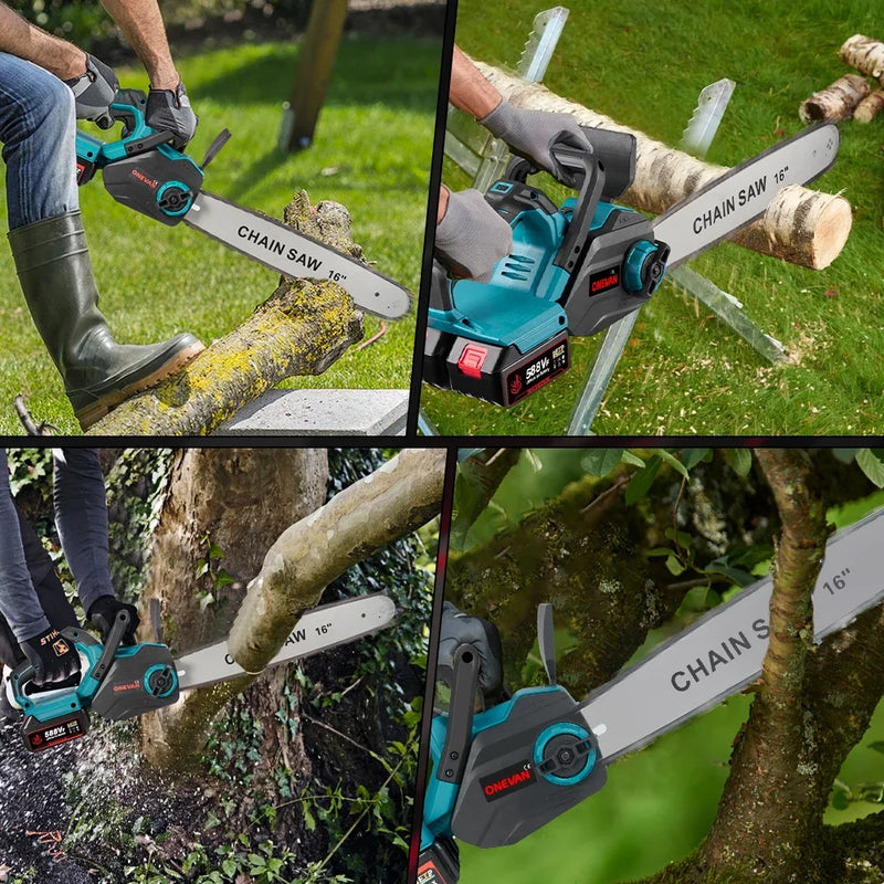 16Inch 8000W Brushless Electric Chainsaw LED Auto Oiling Cordless Woodworking Garden Chain Saw Power Tool For 21V 18V Battery