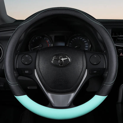 PU Leather Contrast Colour Car Steering Wheel Cover  Sweat Absorbent, Wear Resistant and Non-slip, Universal in All Seasons