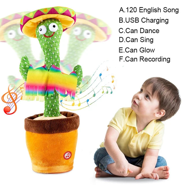 Dancing Talking Cactus for Kids, Recording Singing, Mimic Repeating What You Say, Electronic Light Up Plush Toy, Gifts 