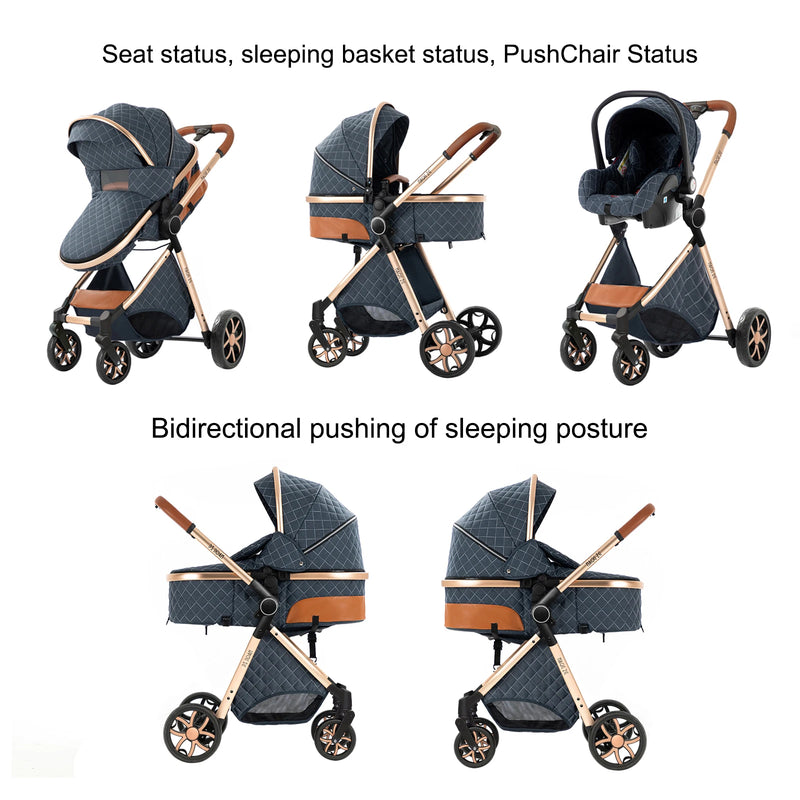 Baby Stroller 3‑in‑1 Travel System Pushchair Lightweight Pram from Birth All‑Terrain Baby Buggy Compact Fold Stroller Summer