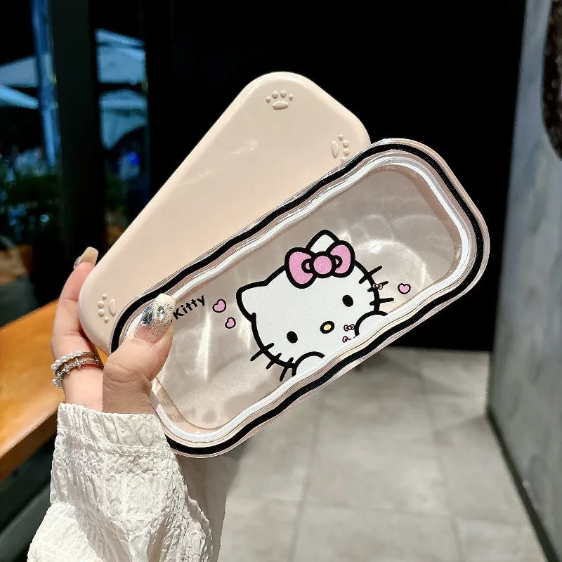 Hello Kitty Glasses Box Cute Cartoon Transparent Wave Box Portable Storage Box Travel Women Supplies Student Gift Wholesale
