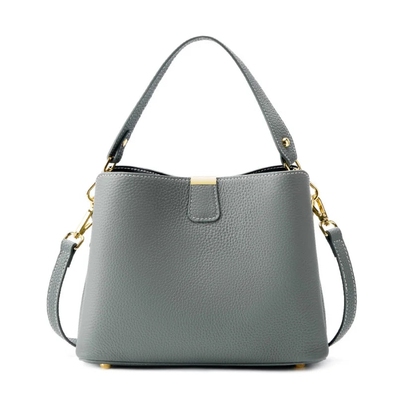 100% Genuine Leather Women's Bucket Bag Luxury Designer Versatile Shoulder Bag Women Commuter Crossbody Bags Female Handbag