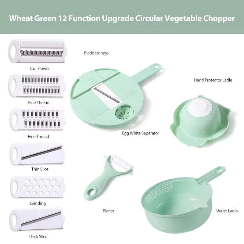 12PCS New Kitchen Multi-functional Nine-in-one Vegetable Cutter Grater Potato Radish Shredder Vegetable Cutter Salad Utensils