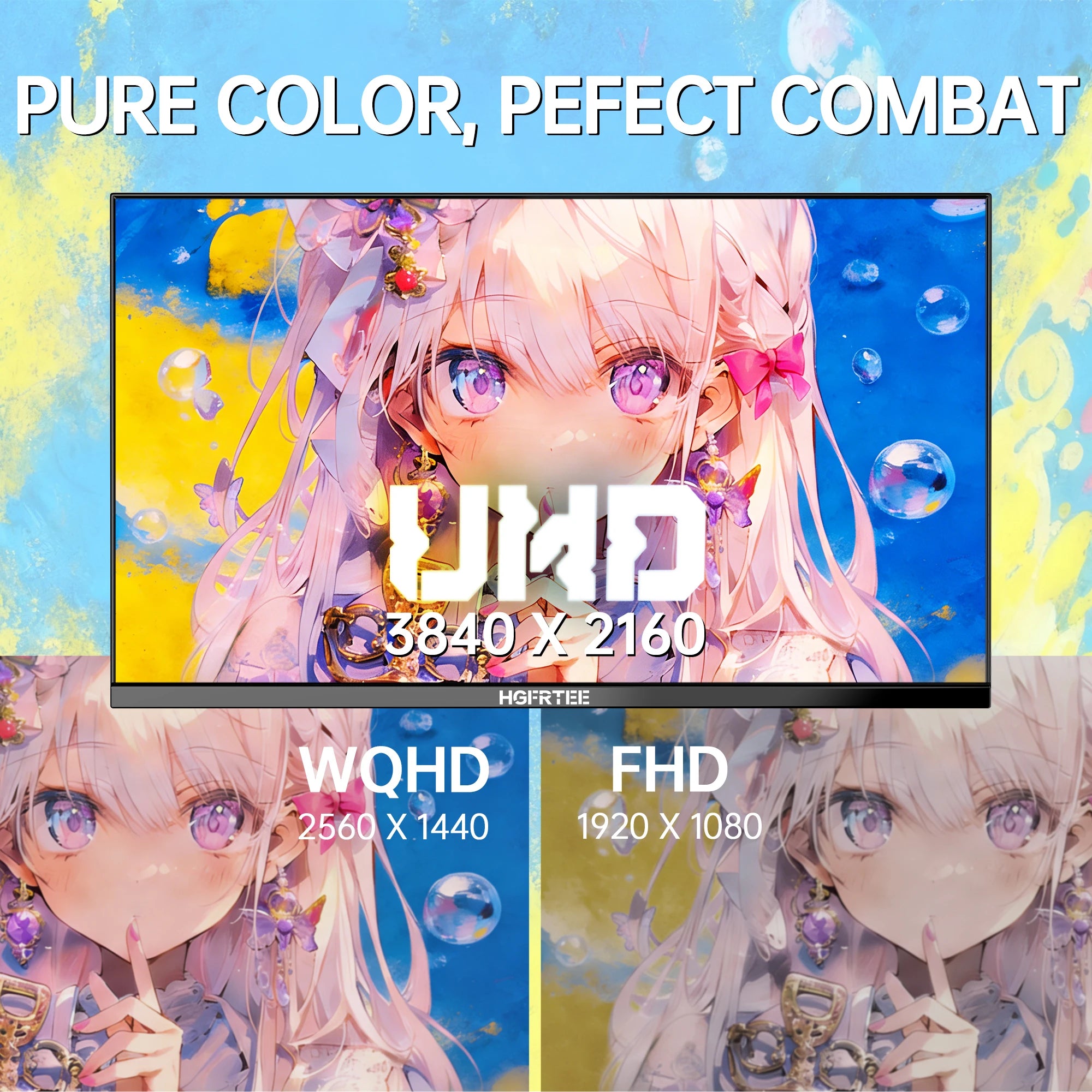 HGFRTEE 27" 4K Monitor 3840*2160 UHD IPS Computer Screen, 99% sRGB 10-Bit Color Accuracy Office Display for Gaming PC Laptop PS5
