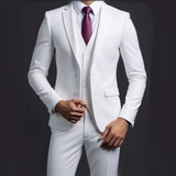 Men's Fashionable Gentleman Business British Style Solid Color Banquet Host Casual Wedding Suit (Blazer + Vest + Trousers)