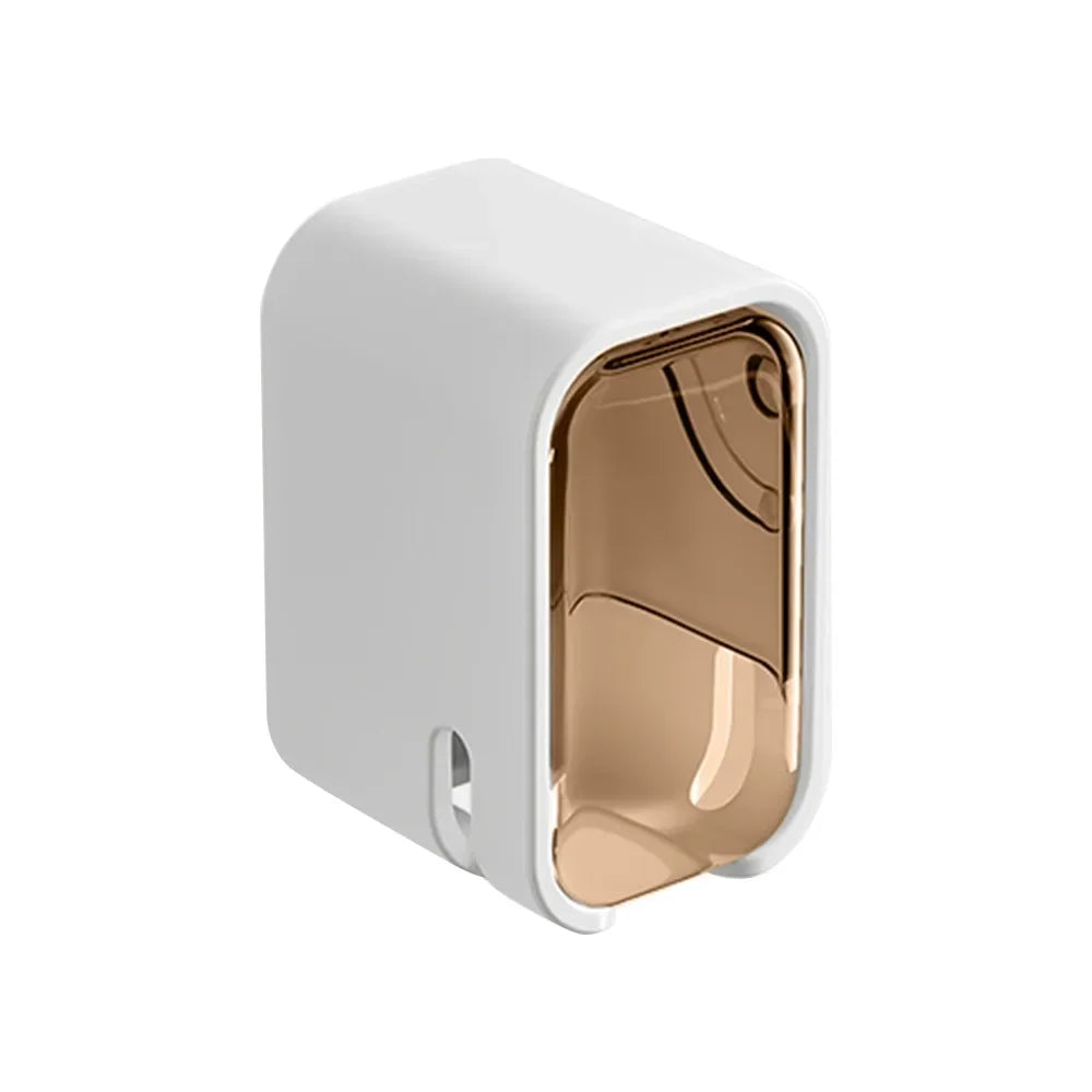 Suporte portátil para escova de dentes à prova de poeira com tampa basculante, fixação na parede e estojo de armazenamento.